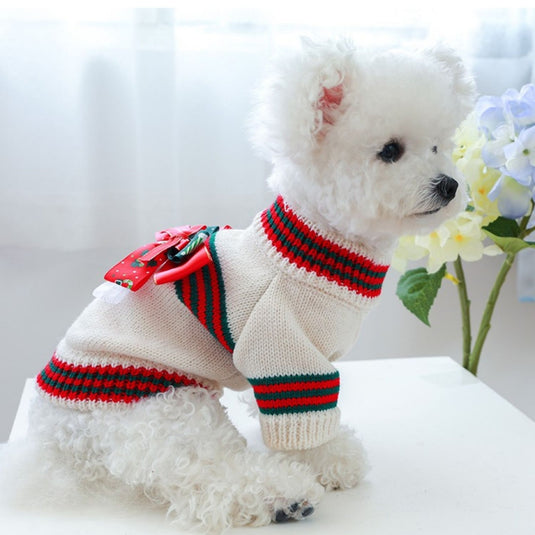 Christmas Bow Knitted Sweater for Dog