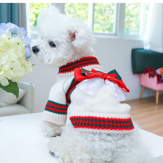 Christmas Bow Knitted Sweater for Dog