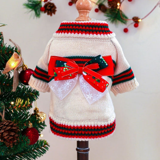 Christmas Bow Knitted Sweater for Dog