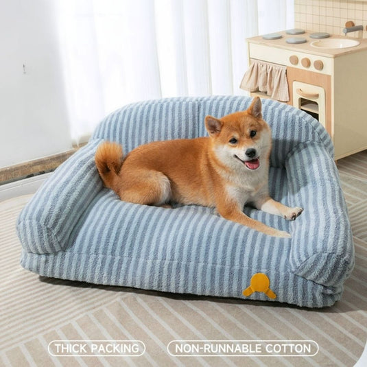 Blue Striped Calming Dog Sofa