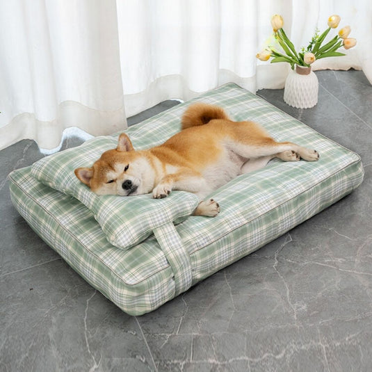 Plaid Detachable Dog Bed with Pillow