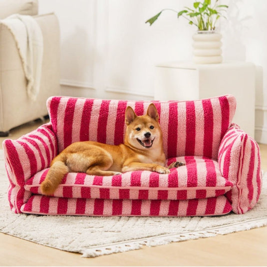 Striped Faux Lambswool Double Layer Dog Sofa