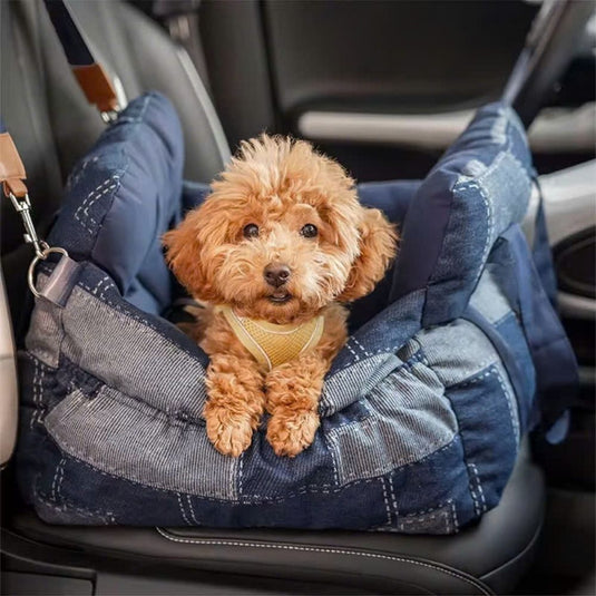 Vintage Denim Patchwork Dog Car Seat