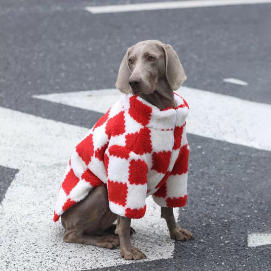 Red and White Fluffy Jacket for Large Dog