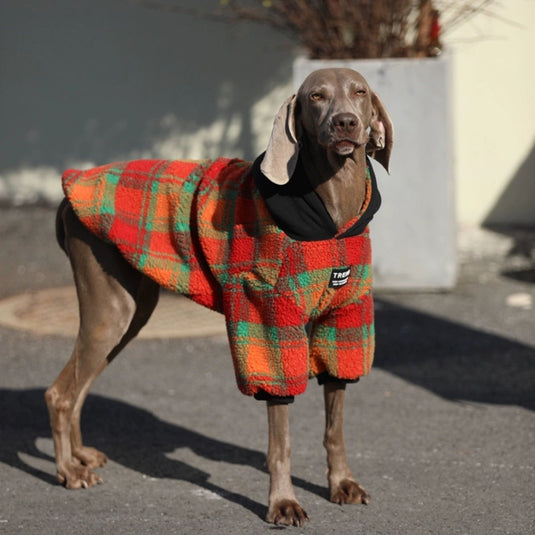 Plaid Fluffy Hoodie For Large Dog