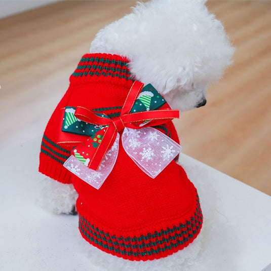 Christmas Bow Knitted Sweater for Dog