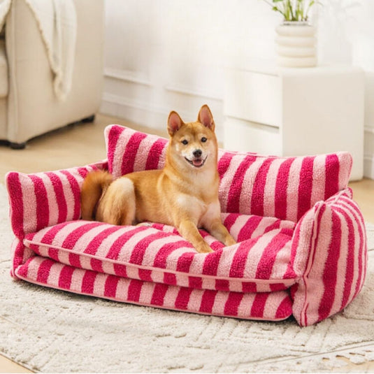 Striped Faux Lambswool Double Layer Dog Sofa