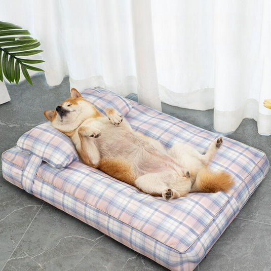 Plaid Detachable Dog Bed with Pillow