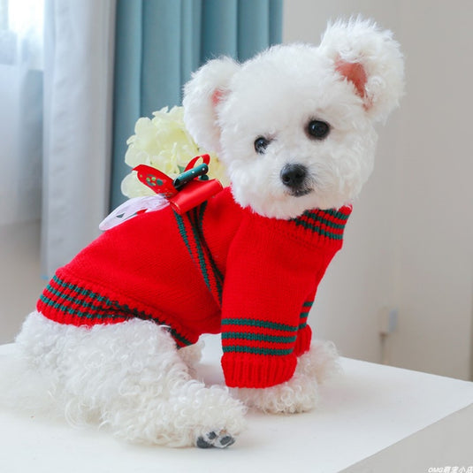 Christmas Bow Knitted Sweater for Dog