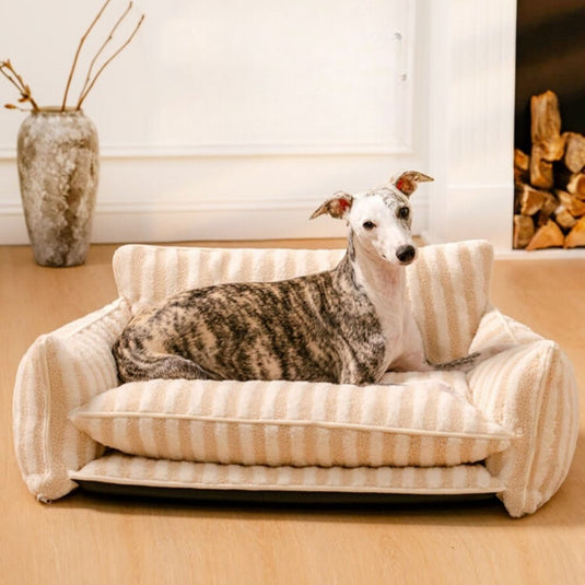 Striped Faux Lambswool Double Layer Dog Sofa