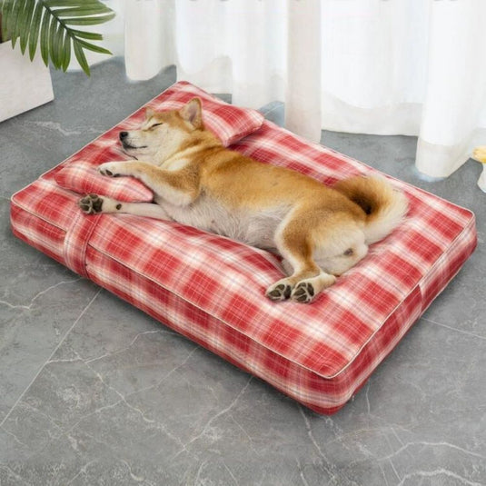 Plaid Detachable Dog Bed with Pillow