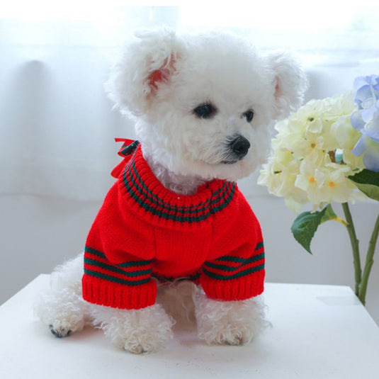 Christmas Bow Knitted Sweater for Dog