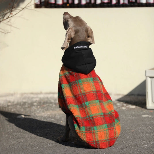 Plaid Fluffy Hoodie For Large Dog