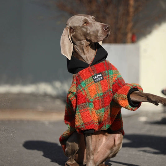 Plaid Fluffy Hoodie For Large Dog