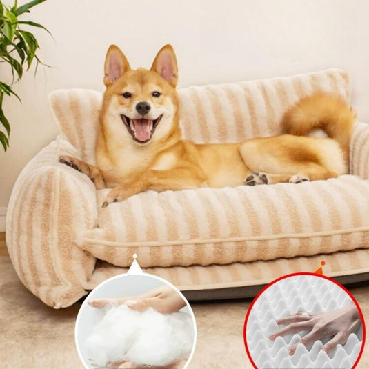 Striped Faux Lambswool Double Layer Dog Sofa