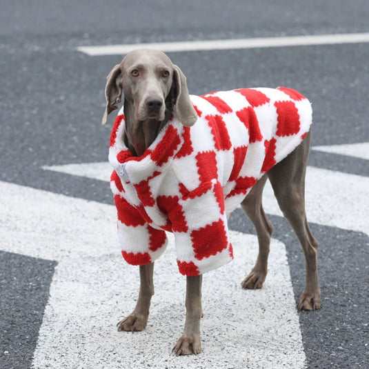 Red and White Fluffy Jacket for Large Dog