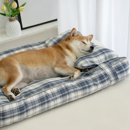 Plaid Detachable Dog Bed with Pillow