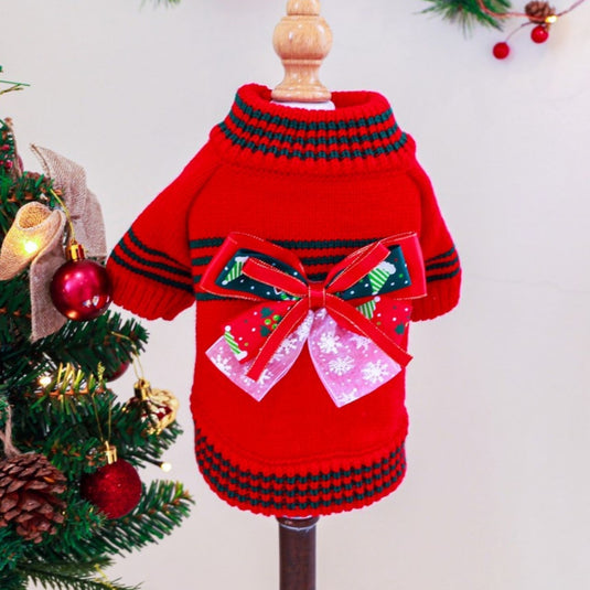 Christmas Bow Knitted Sweater for Dog