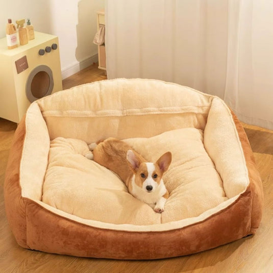 Brown Large Thick Spine Protection Dog Cushion Bed