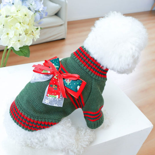 Christmas Bow Knitted Sweater for Dog