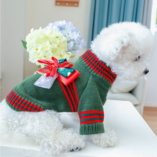 Christmas Bow Knitted Sweater for Dog