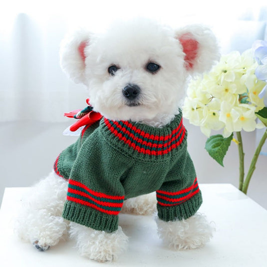 Christmas Bow Knitted Sweater for Dog