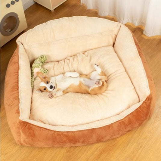 Brown Large Thick Spine Protection Dog Cushion Bed