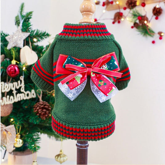 Christmas Bow Knitted Sweater for Dog