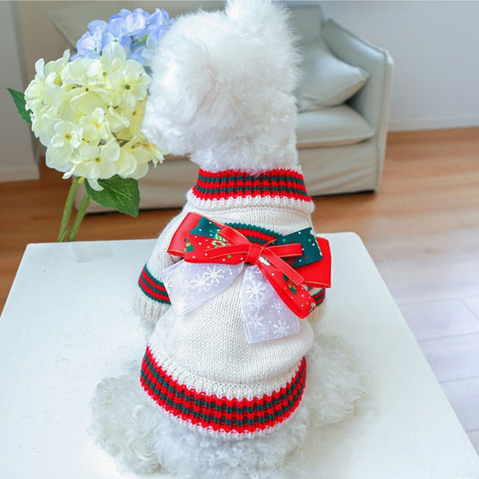 Christmas Bow Knitted Sweater for Dog