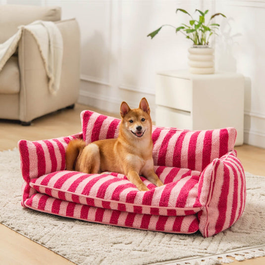 Striped Faux Lambswool Double Layer Dog Sofa