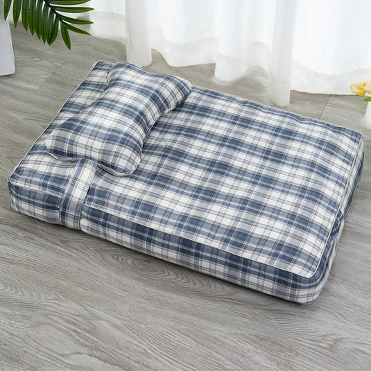 Plaid Detachable Dog Bed with Pillow