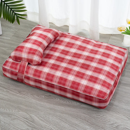 Plaid Detachable Dog Bed with Pillow