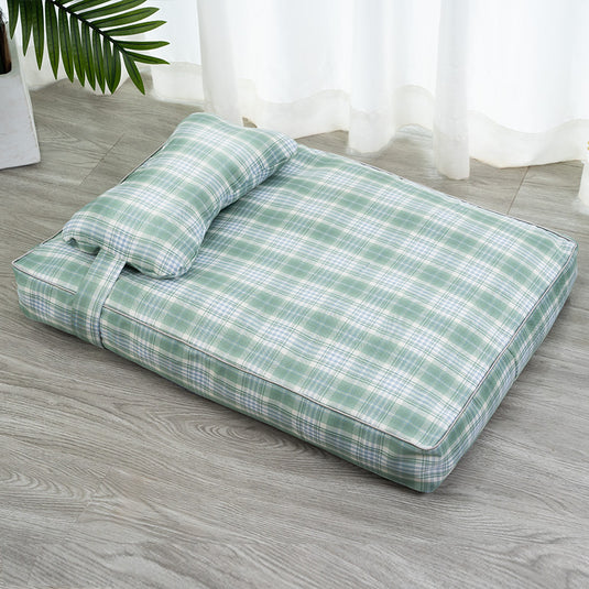 Plaid Detachable Dog Bed with Pillow