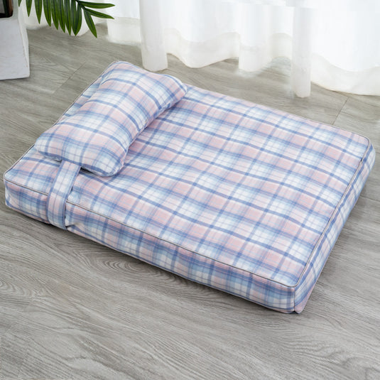 Plaid Detachable Dog Bed with Pillow